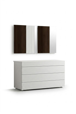 Weiße Designer Luxus Kommode mit Spiegel 4 Schubladen Holz Möbel Neu