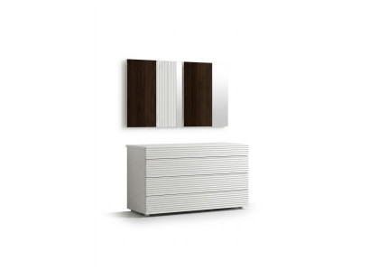 Weiße Designer Luxus Kommode mit Spiegel 4 Schubladen Holz Möbel Neu