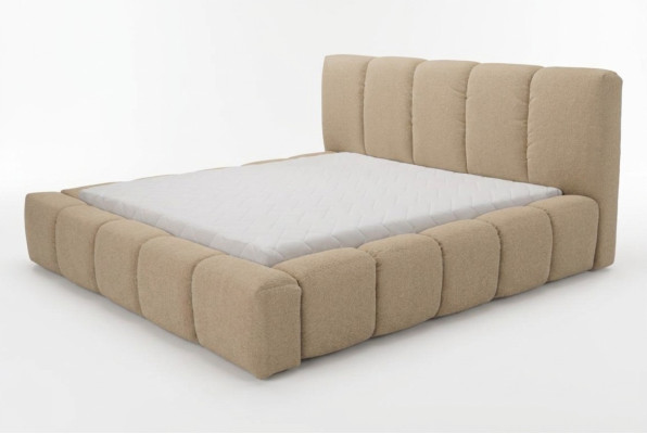 Bett Grau Doppelbett Schlafzimmer Holz Möbel Design Polster Stoff Neu