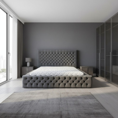 Chesterfield Grey Doppel Schlafzimmer Holzmöbel Design elegante Polsterung Stoff