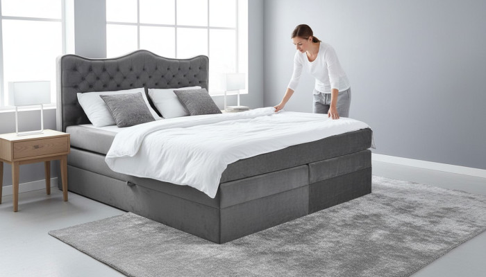 Bettrahmen grau chesterfield schlafzimmer design elegant stoff klassische möbel