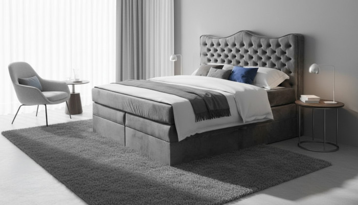 Bettrahmen grau chesterfield schlafzimmer design elegant stoff klassische möbel