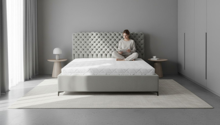 Graues Chesterfield-Bett Klassisches Schlafzimmermöbel-Design Eleganter Stoff
