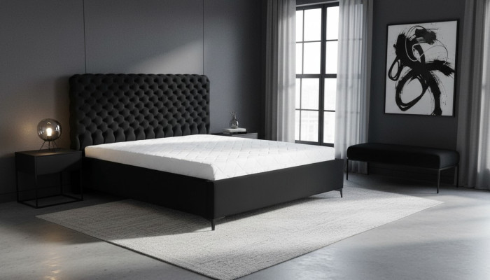 Schwarzes Chesterfield Bett Klassisches Schlafzimmermöbel Design Stoff