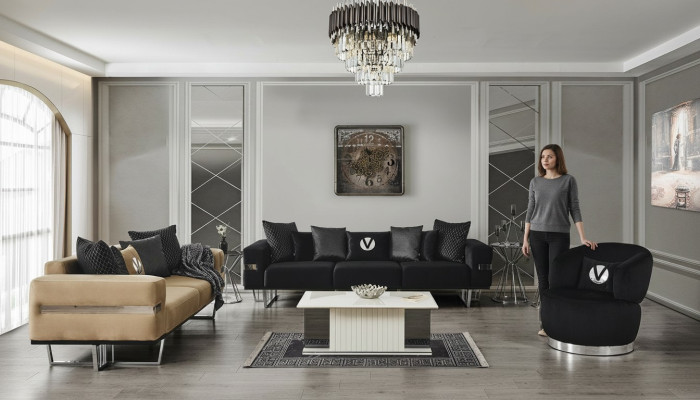 Wohnzimmer Möbel Italienische Einrichtung Sofagarnitur Stoffsofa Couchen 4tlg