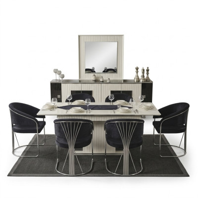 Esszimmer Esstisch Stuhl 6x Stühle Tisch Tische Metall Ess Gruppe Set 7tlg. Neu