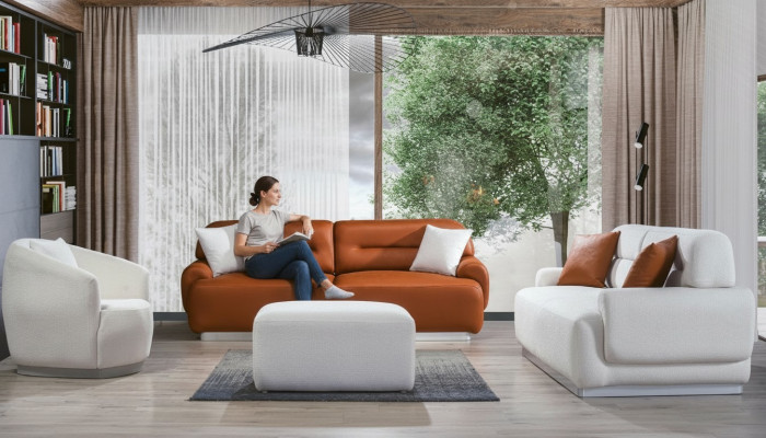 Gemütliche Sofagarnitur Wohnzimmer Couch Sitzpolster Garnitur 3+3+1 Hocker 4tlg