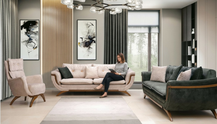 Dreisitzer Wohnzimmer Set 3+3+1 Couchgarnitur Sitzpolster Stoffsofa Couch Sofa
