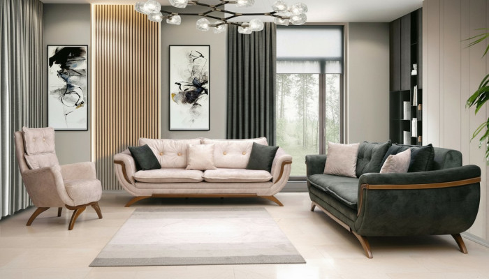 Dreisitzer Wohnzimmer Set 3+3+1 Couchgarnitur Sitzpolster Stoffsofa Couch Sofa