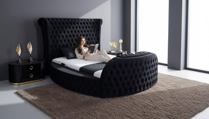 Bett schwarz Chesterfield modernes Hotelbett Doppelbett modernes Polsterbett