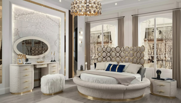Moderne Schlafzimmergarnitur Bett + 2x Nachttische + Schminktisch + Spiegel 5tlg