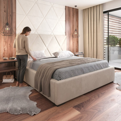 Bett Beige Doppelbett Stil Elegantes Bett Polster Stoff Schlafzimmer Modern Neu