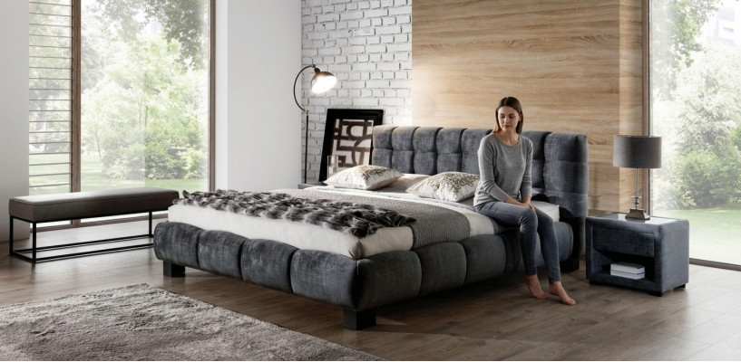 Schlafzimmer Set Blau Bett Holz 2x Nachttische Elegantes Stil Modern Neu 3tlg.