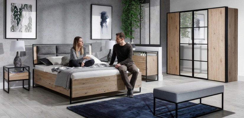 Schlafzimmer Set Beige Bett 2x Nachttische Kommode Kleiderschrank Neu 5tlg.