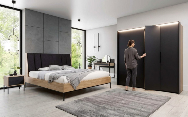 Schlafzimmer Set Beige Bett 2x Nachttische Schrank Schminktisch Luxus Neu 5tlg.