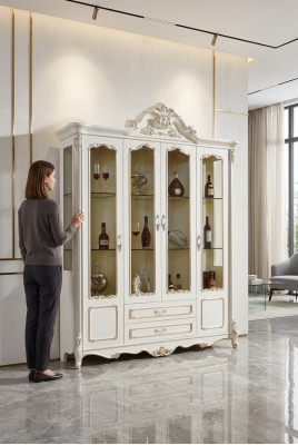 Antiker Stil Schrank Barock Glasschrank Schränke Möbel Holz Vitrine