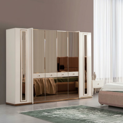 Sechstüriger Kleiderschrank Schrank Beige Schränke Möbel Holz Garderobenschrank