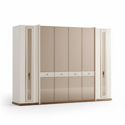 Sechstüriger Kleiderschrank Schrank Beige Schränke Möbel Holz Garderobenschrank