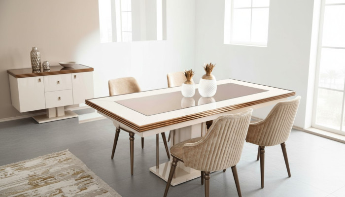 Luxus Esstisch Tisch Beige Glastisch Holztisch Designer Tischer Küche