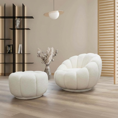 Sessel + Hocker für Wohnzimmer Runder Stuhl mit Hocker Modern Möbel