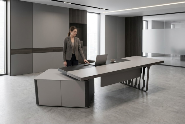 Moderner Schreibtisch Büroeinrrichtung Arbeitszimmermöbel Bürotisch Grau