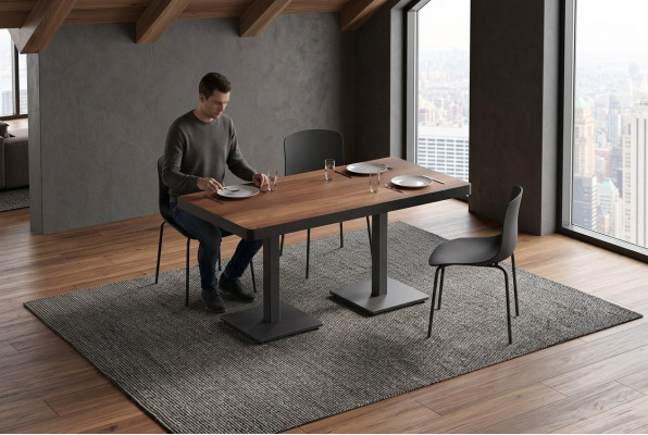 Moderner Esstisch Massivholz Möbel Esszimmermöbel Braun Edelstahlmöbel