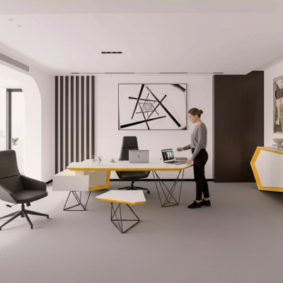 Arbeitszimmer buro Eckschreibtisch Couchtisch Sideboard Modern Weiß