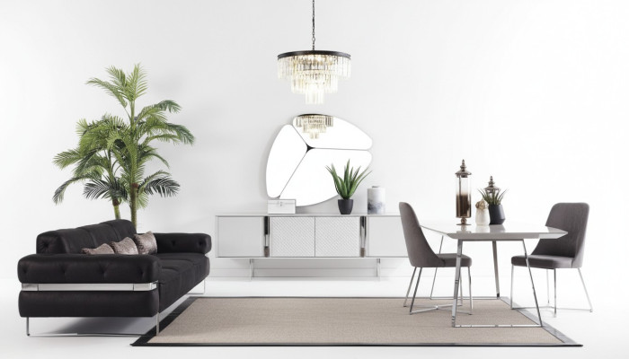 Esszimmer Garnitur Sofa Tisch 4x Stuhl Set Anrichte Spiegel Möbel 8tlg