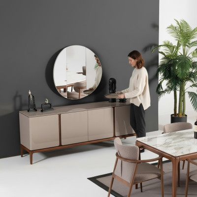 Wohnzimmer Anrichte Spiegel Sideboard Holz mit Metall Stil schwarze Kommode