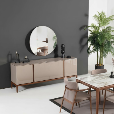 Wohnzimmer Anrichte Spiegel Sideboard Holz mit Metall Stil schwarze Kommode