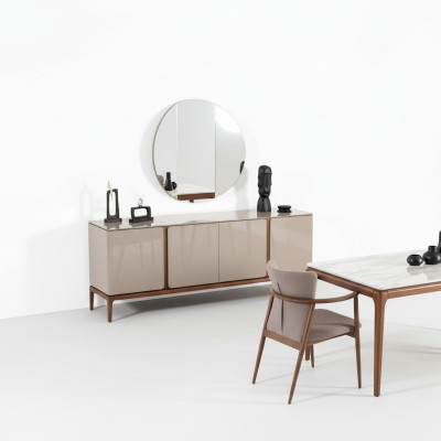 Wohnzimmer Anrichte Spiegel Sideboard Holz mit Metall Stil schwarze Kommode