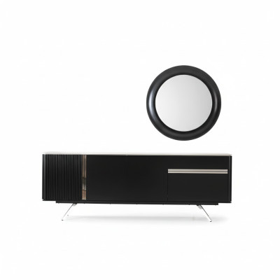 Wohnzimmer Anrichte Spiegel Sideboard Holz mit Metall Stil schwarze