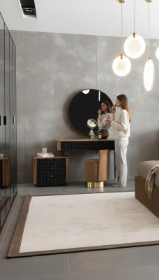 Schlafzimmer Schminktisch Spiegel Hocker Komplett Set Neu 3tlg braun