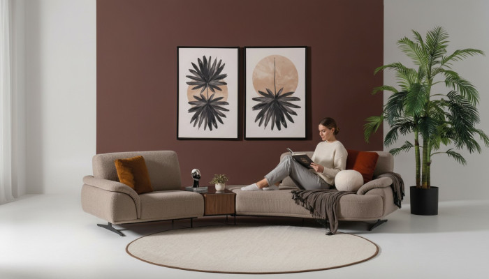 Wohnzimmer Design Sofa 5 Sitz Textil Couch Polster Sofas Neu braun