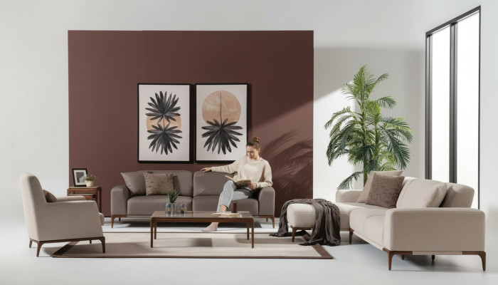 Wohnzimmer Ecksofa L-Form Sofa 3 Sessel Couchtisch 2x Beistelltische Set