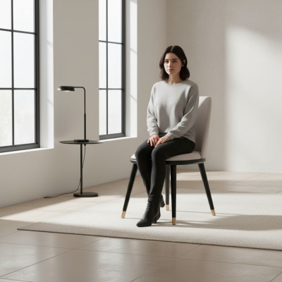 Designer Mega komfortabler beige Esszimmerstuhl im modernen Stil
