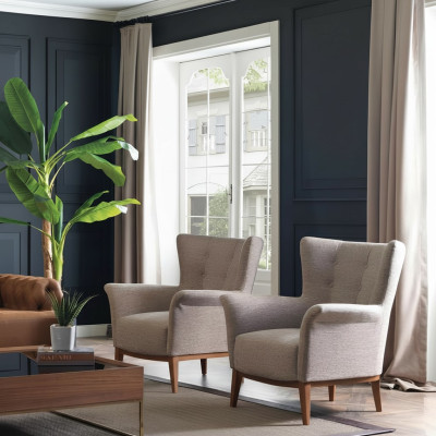 Chesterfield Sessel Couch Polster Luxus Holz mit Textil Stil Modern Lounge