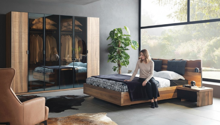 Schlafzimmer Bett 2x Nachttisch Kleiderschrank Garnitur Holz Modern Set