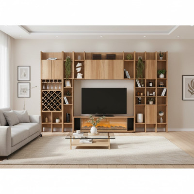 Wohnzimmer Wohnwand Holz Luxus Garnitur neu Stil Modern Luxus braun