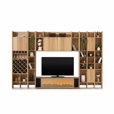 Wohnzimmer Wohnwand Holz Luxus Garnitur neu Stil Modern Luxus braun