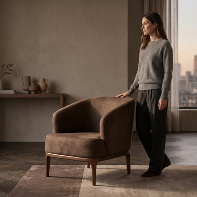 Brauner Wohnzimmer Luxus Sessel Designer Einsitzer Polster Lehnsessel