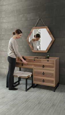 Schlafzimmer Spiegel Kommode Holz Modernes Design Luxus braun neu