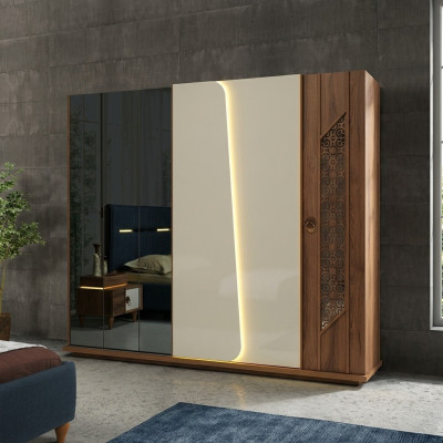 Schlafzimmer Kleiderschrank Schrank Holz Design braun Luxus LED Schränke