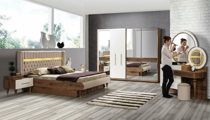 Schlafzimmer Bett 2x Nachttische 5tlg Set Komplett Design Möbel Luxus