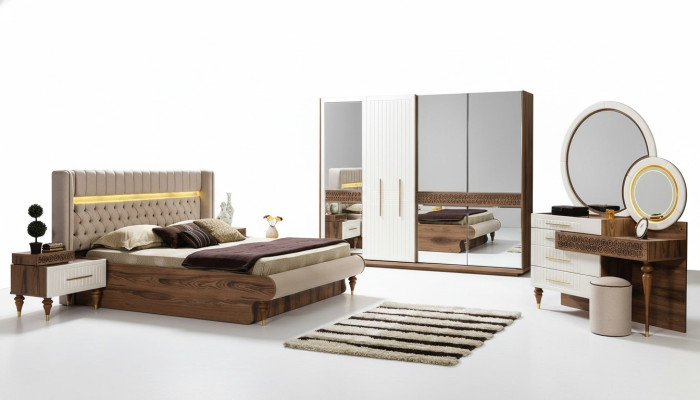 Schlafzimmer Bett 2x Nachttische 5tlg Set Komplett Design Möbel Luxus