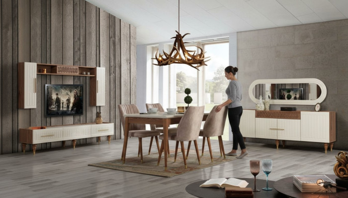 Esszimmer Set Komplett Set Tisch 4x Stühle Ess Gruppe Holz 11tlg braun