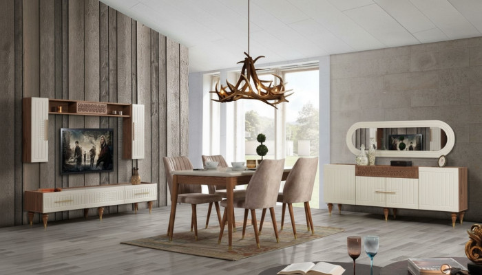 Esszimmer Set Komplett Set Tisch 4x Stühle Ess Gruppe Holz 11tlg braun