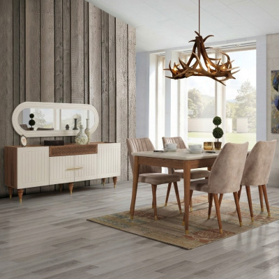 Esszimmer Set Tisch 4x Stuhl Anrichte Spiegel Möbel 7tlg neu Modern