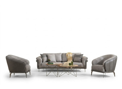 Sofagarnitur Sofa 3 Sitzer Grau Sessel Wohnzimmer Möbel Luxus Design