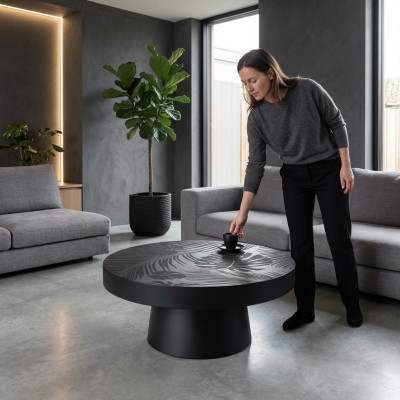 Tisch Wohnzimmertisch Rund Couchtisch Beistelltisch Kaffeetisch Schwarz
